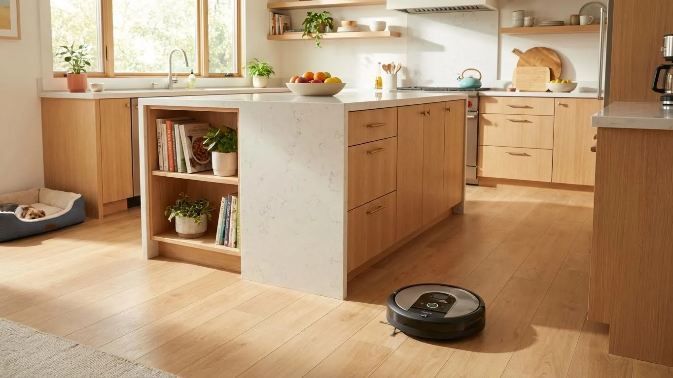 Saugroboter in Aktion - automatische Bodenreinigung