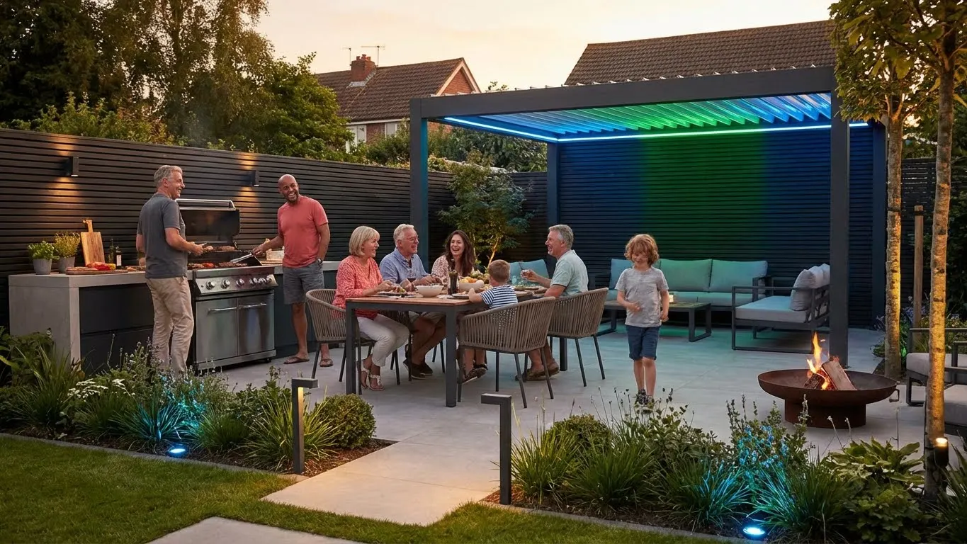 Moderne Gartenbeleuchtung mit RGB LED-Strips